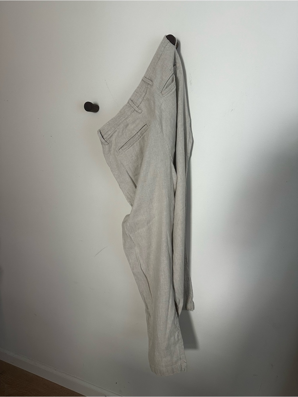 Zara Beige-Light Gray Linen-Blend Chinos